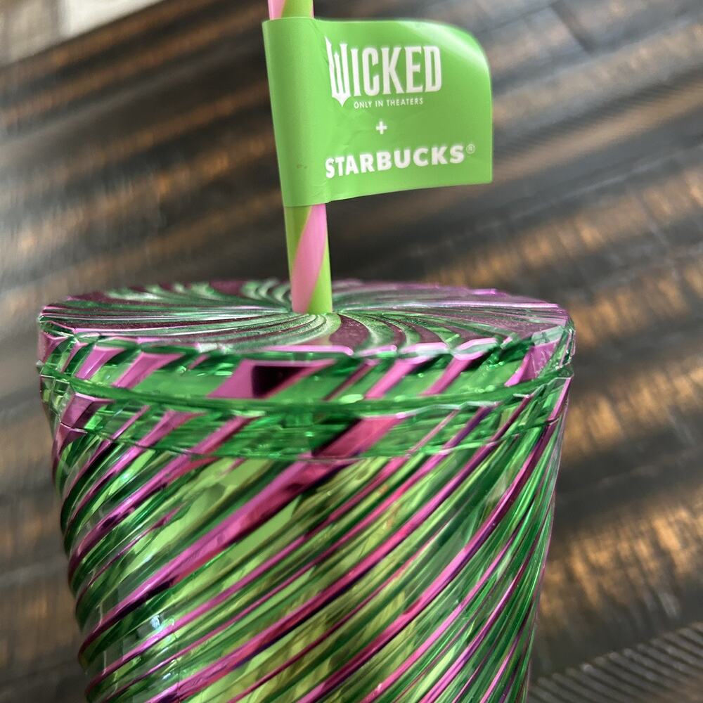 NEW! Starbucks Wicked Pink & Green Swirl 24 oz Tumbler with Straw - Picture 9 of 11